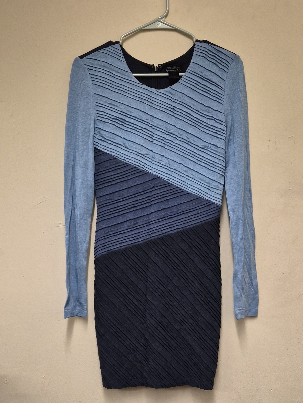Torn by Ronny Kobo Two-Tone Blue Textured Long Sleeve Dress Size M